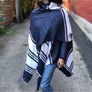 Poncho Wrap Scarf in blue and white